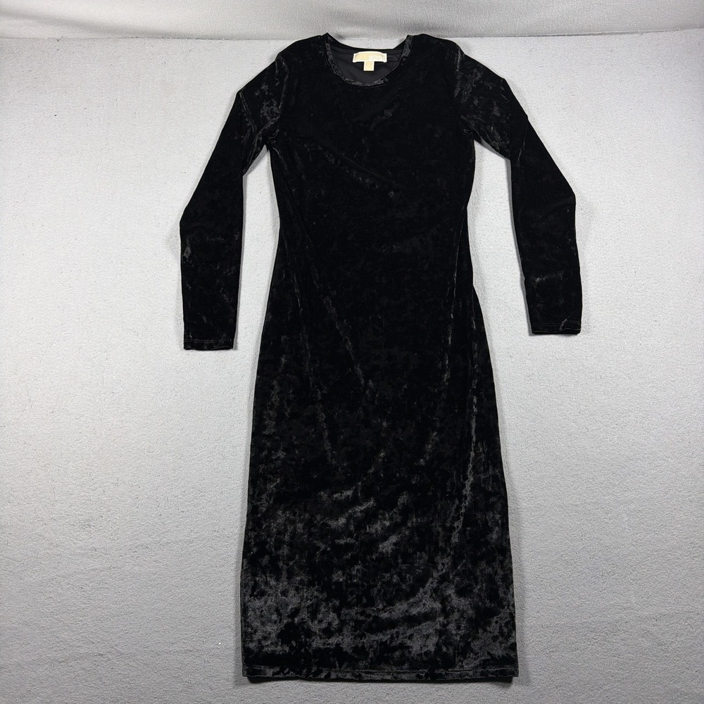Michael Michael Kors Dress Womens Small Black Velvet Bodycon Midi Long Sleeve